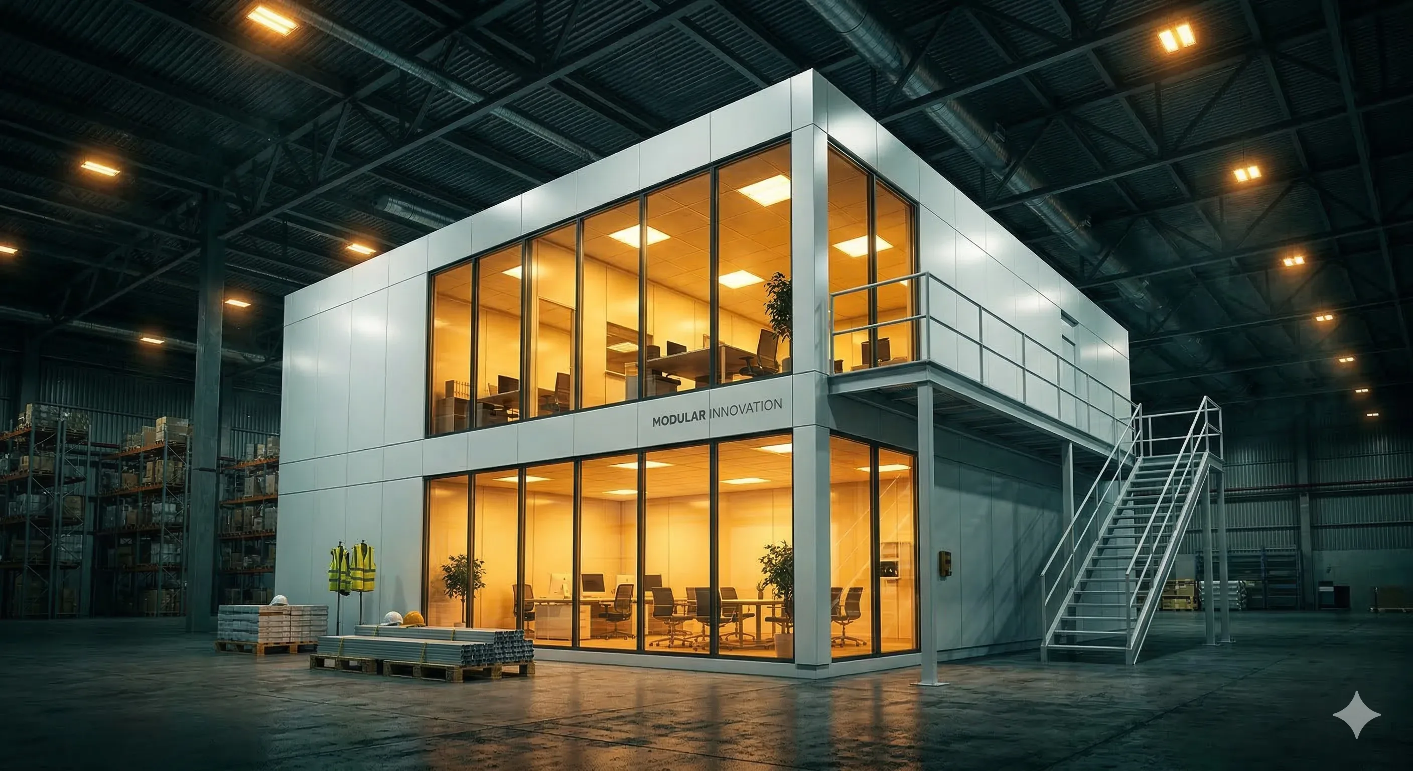 In-plant modular office system installed inside a Richmond VA warehouse